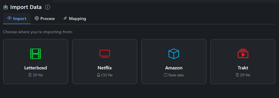 Import Data - bring your history from Letterboxd, Netflix, Amazon, and Trakt