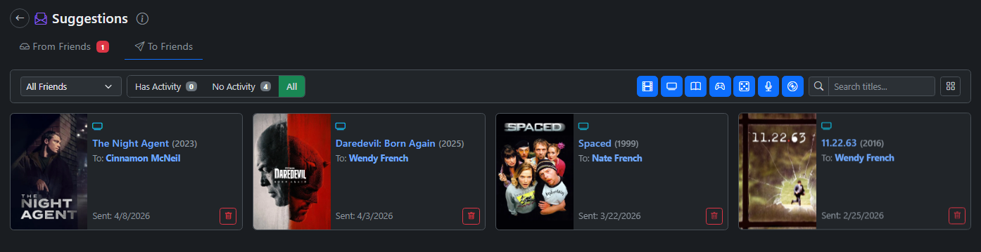 Suggestions sent to friends