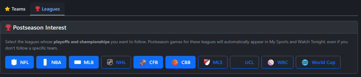 Postseason interest - follow playoffs
