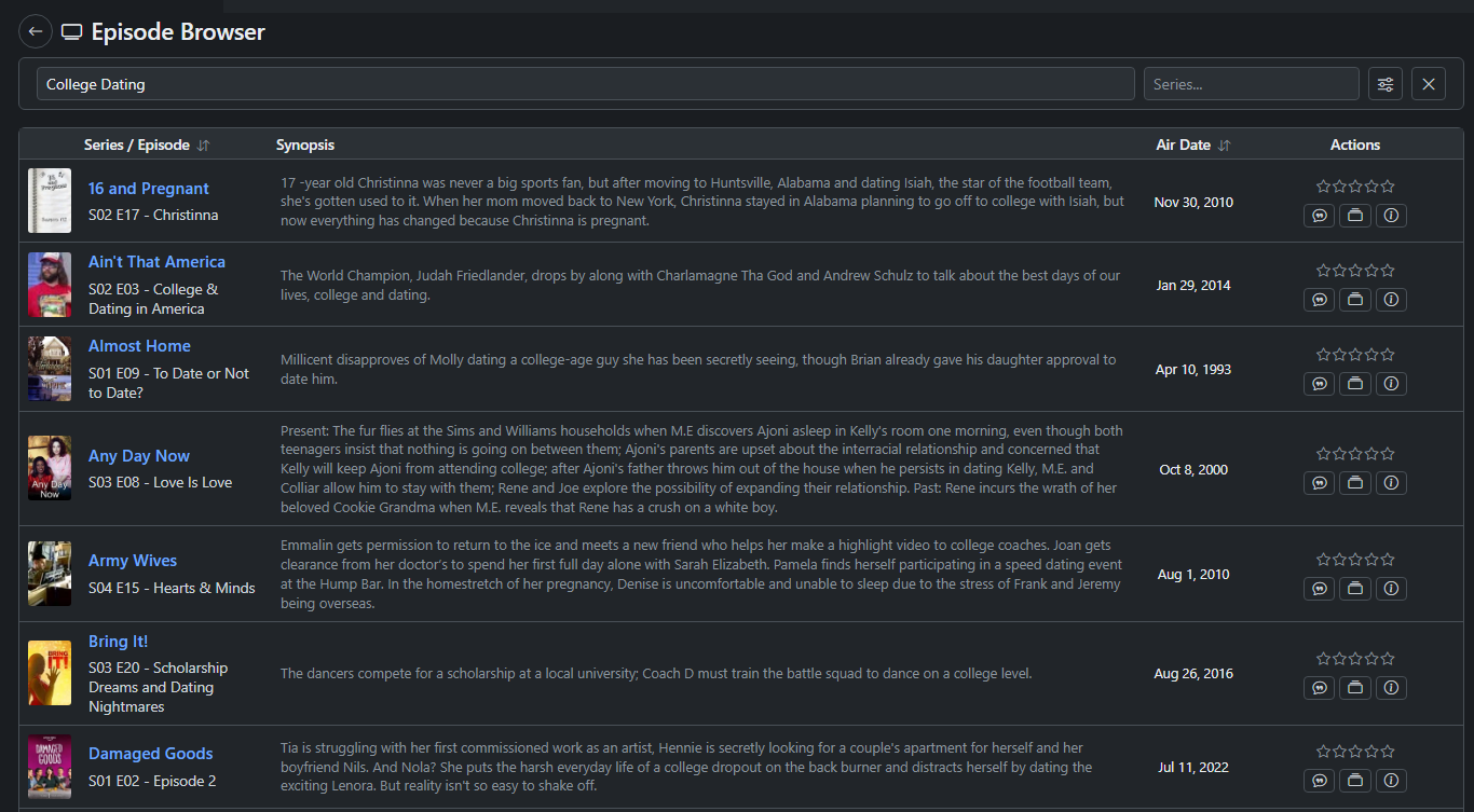 Episode Browser - search episodes by keyword