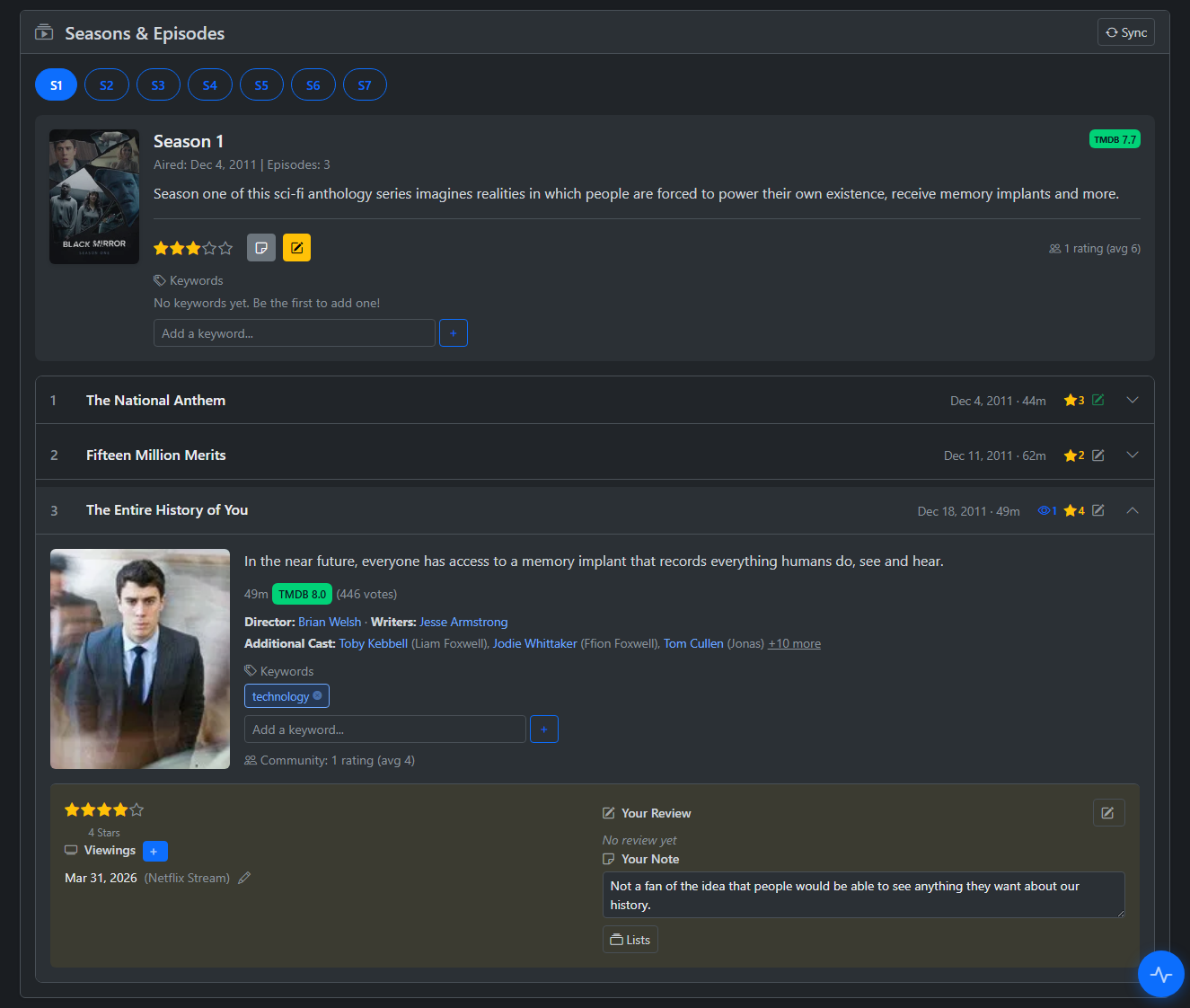 Seasons and Episodes - rate, review, and tag individual episodes